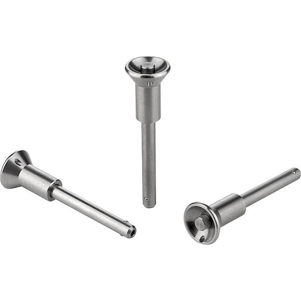 Ball Lock Pin W Mushroom Grip, D1=10, L=20, L1=8, 9, L5=28, 9, Stainless Steel, Comp:Stainless Steel